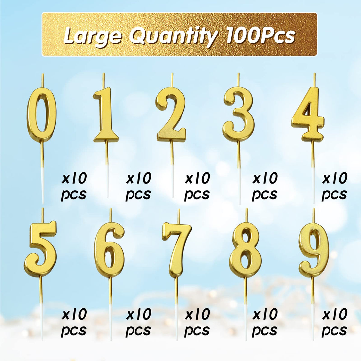 Gold Number Birthday Candles 100 Pack for Cakes and Parties