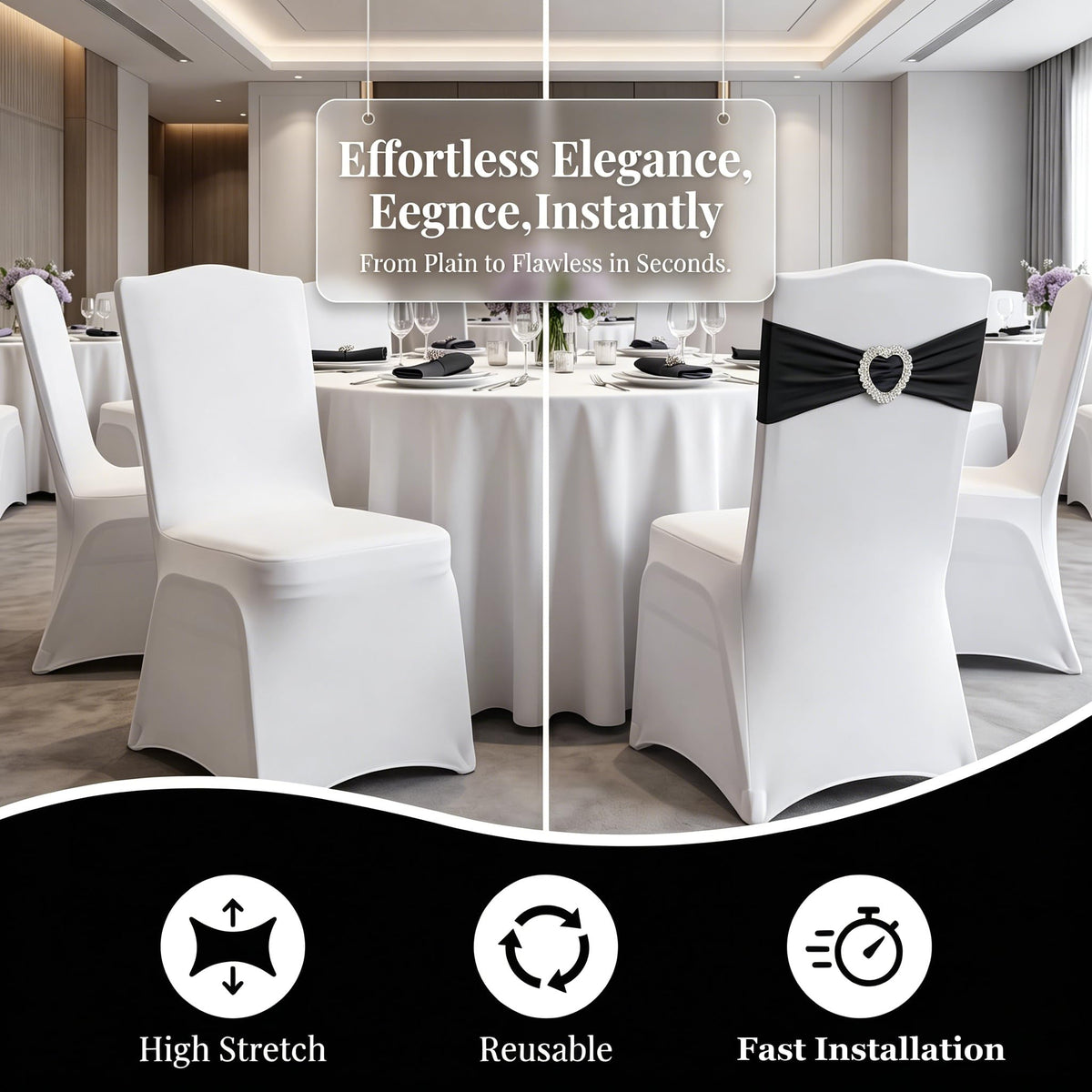 Stretch Spandex Chair Sashes with Buckles for Wedding Decor