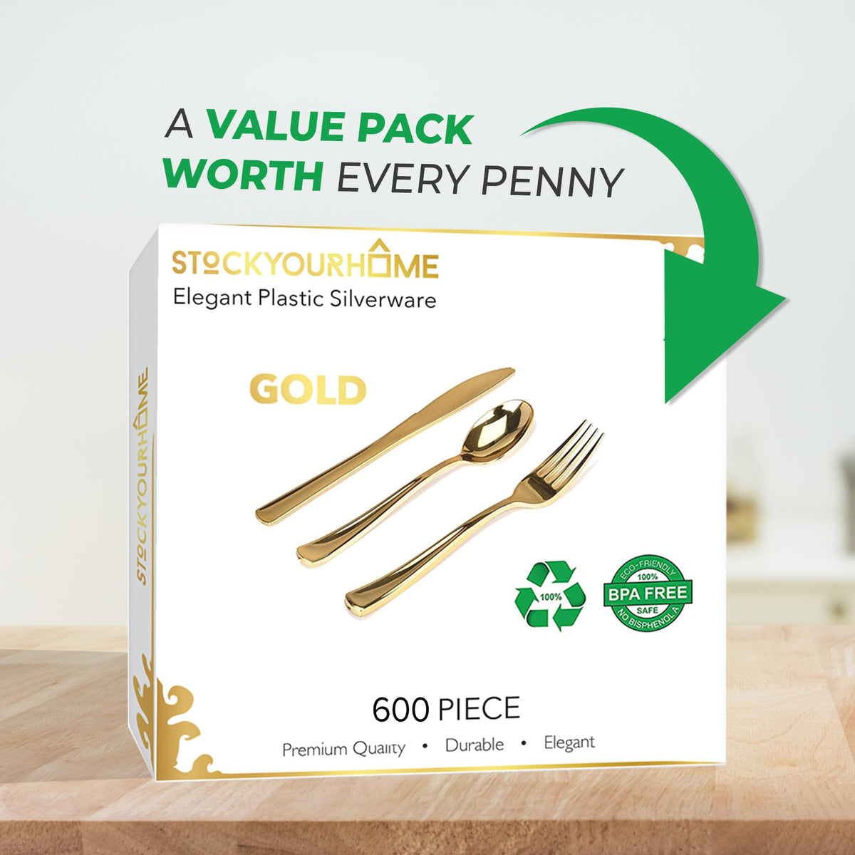 Gold Disposable Plastic Silverware Set 600 Pieces