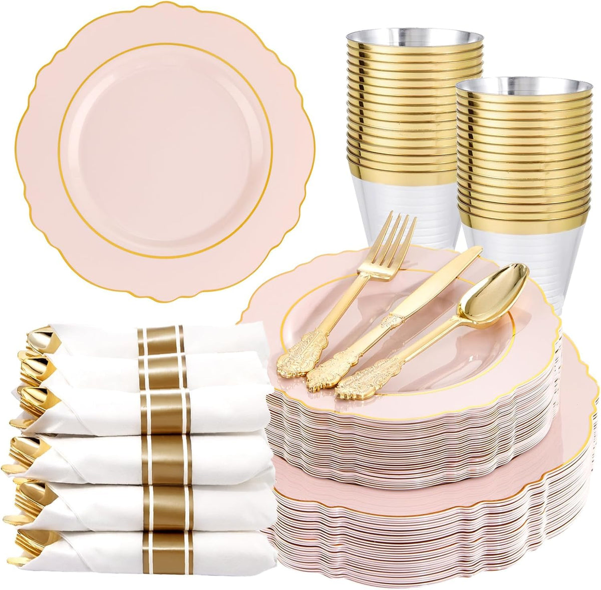 Pink Disposable Dinnerware Set for 50 Wedding Party Guests