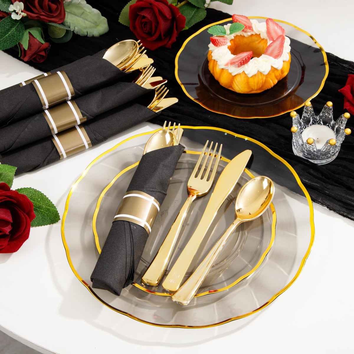 Black Gold Pre Rolled Plastic Silverware Set 120 Pack