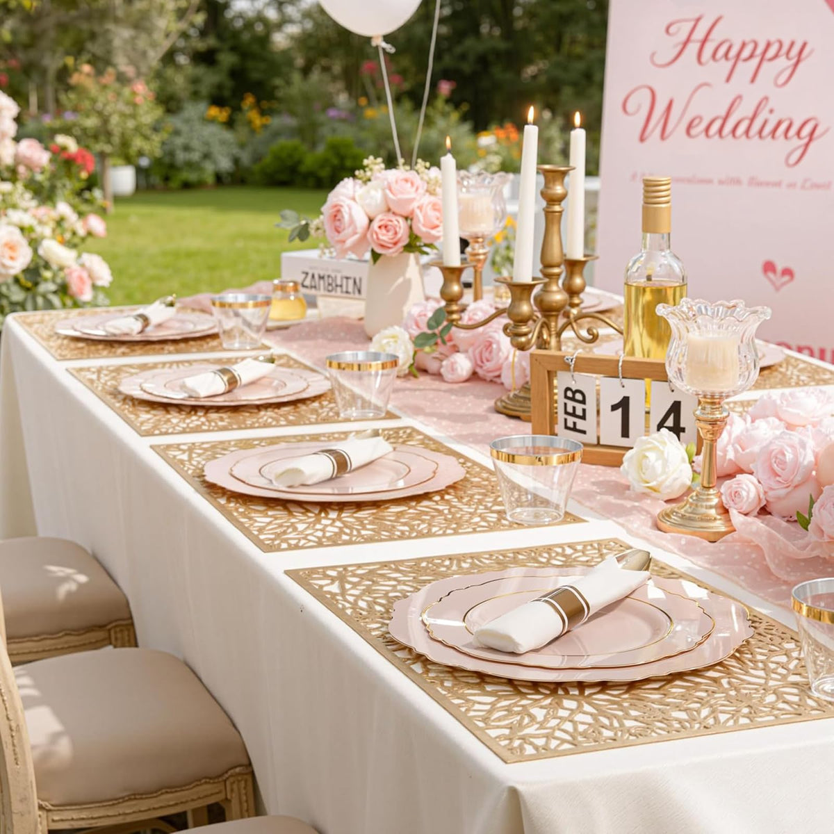 Pink Disposable Dinnerware Set for 50 Wedding Party Guests