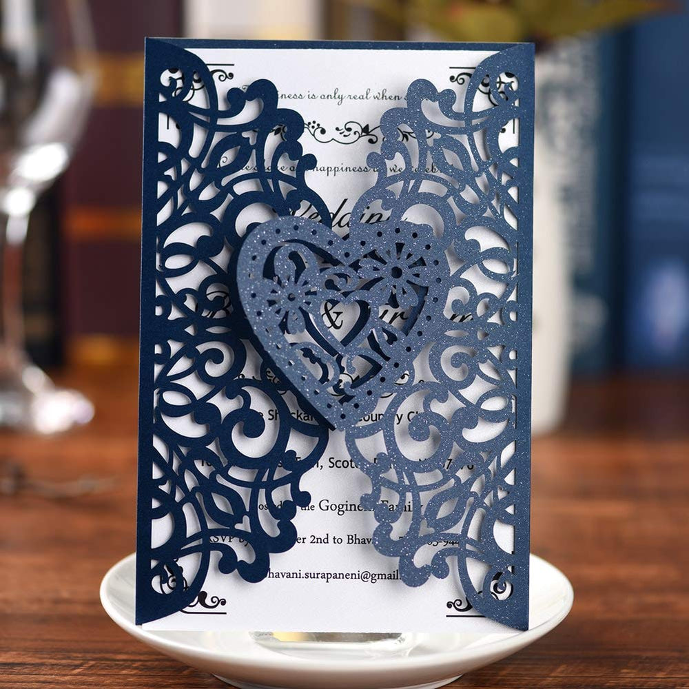 Laser Cut Wedding Invitation Kit 50 Pack with Cards and Envelopes