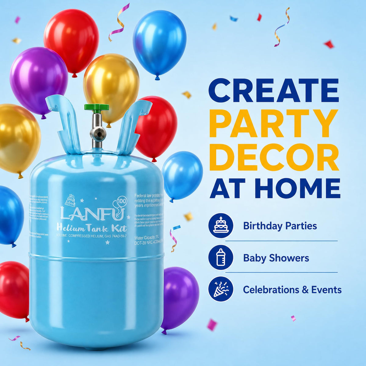 Helium Tank for Balloons 22L Inflates Up to 100 Party Balloons
