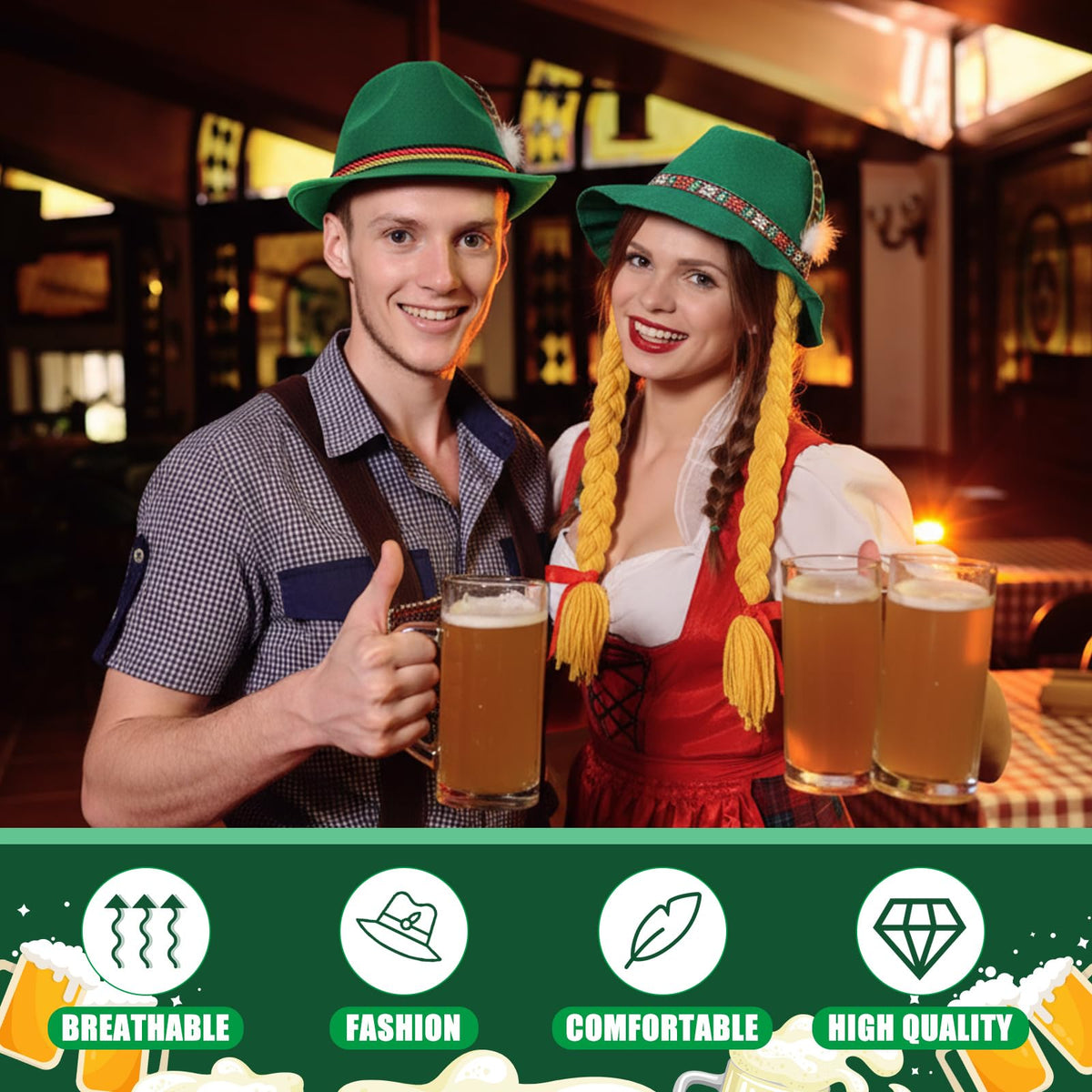 Oktoberfest Bavarian Costume Hats 12 Piece Set for Parties