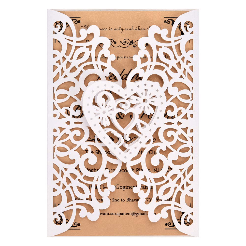 Laser Cut Wedding Invitation Kit 50 Pack with Cards and Envelopes
