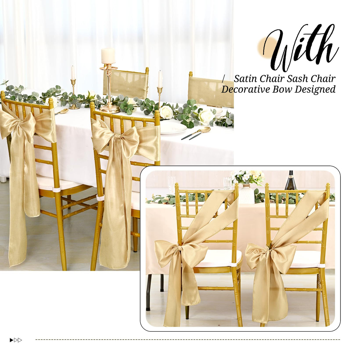 Satin Chair Sashes 100 Pack for Weddings and Party Decor