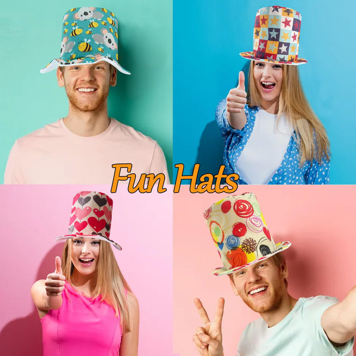 Assorted Funny Party Top Hats 12 Pack for Adults and Teens