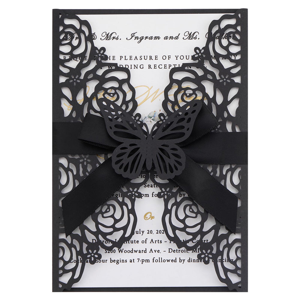 Pink Butterfly Laser Cut Invitations 50 Pack with RSVP Cards