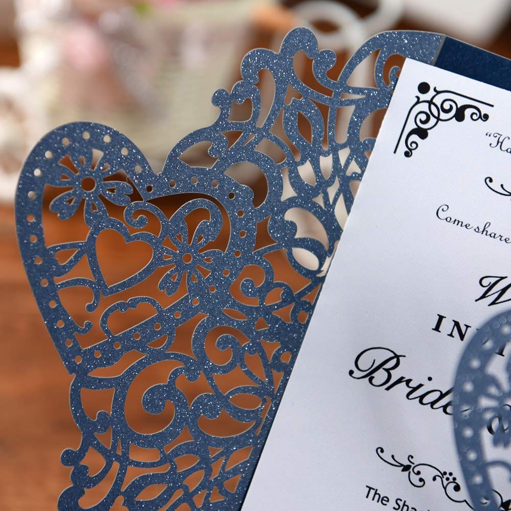 Laser Cut Wedding Invitation Kit 50 Pack with Cards and Envelopes