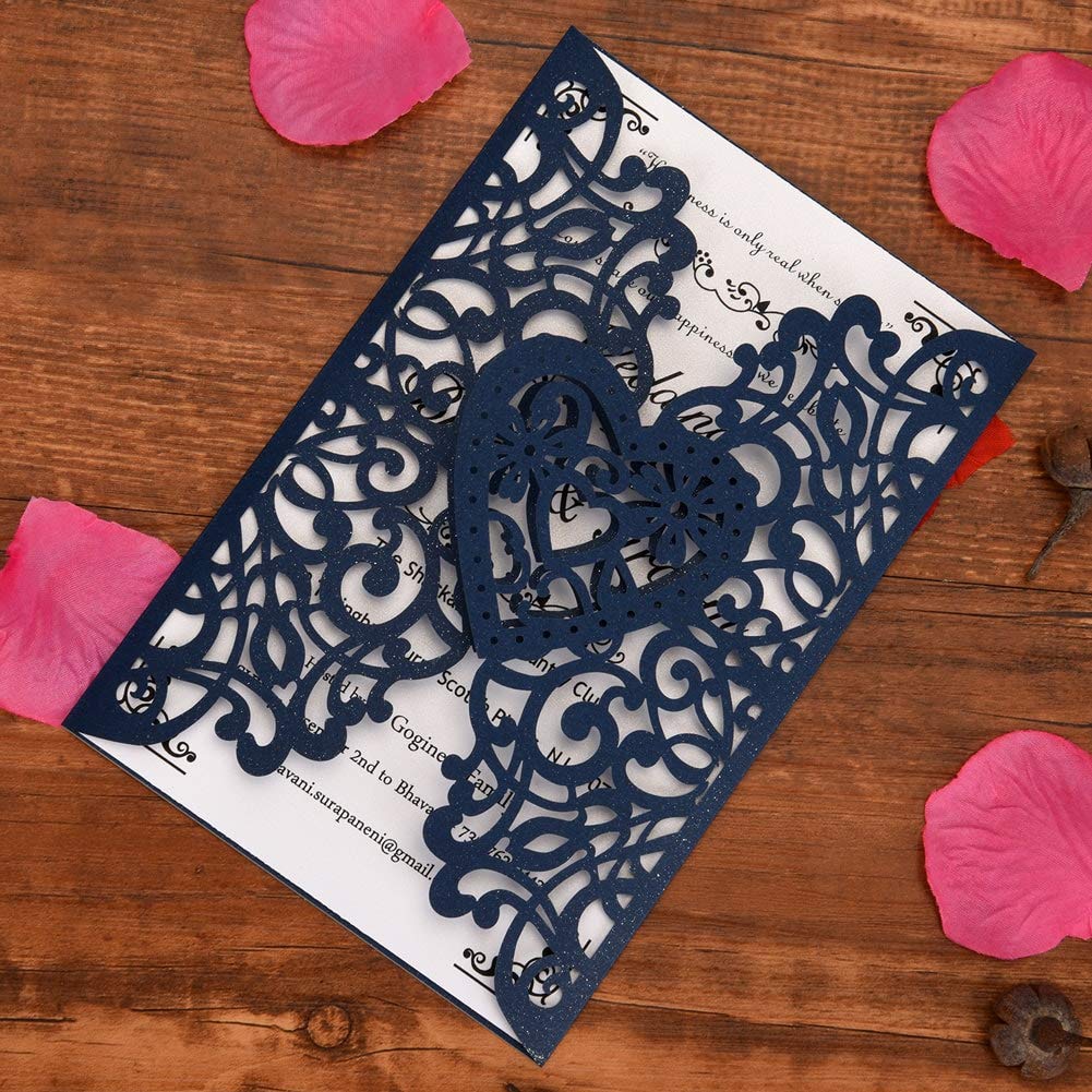 Laser Cut Wedding Invitation Kit 50 Pack with Cards and Envelopes