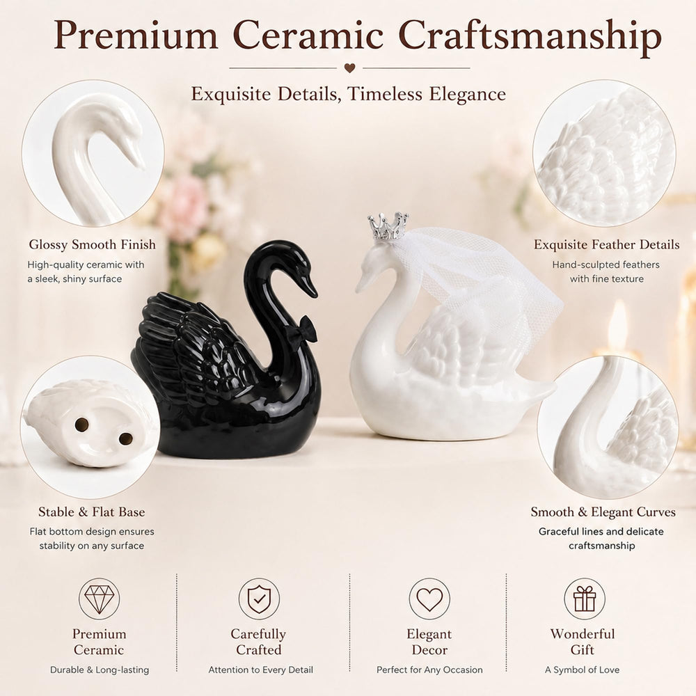 Ceramic Swan Wedding Cake Toppers 2 Piece Set for Celebrations