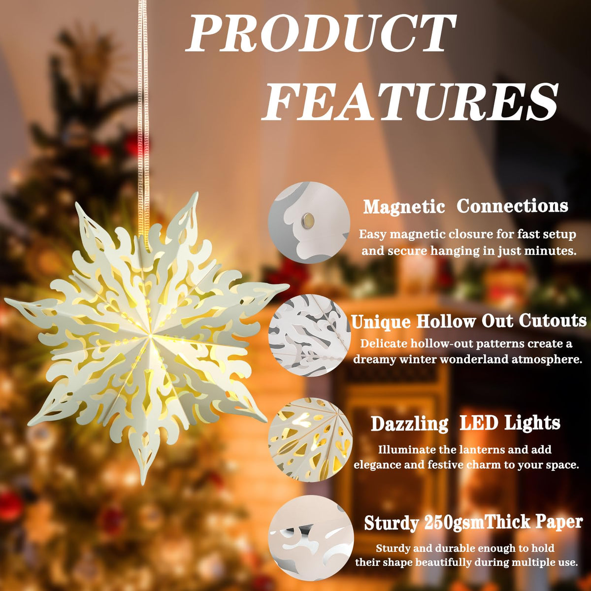 Christmas Paper Snowflake Star Lanterns with LED Lights
