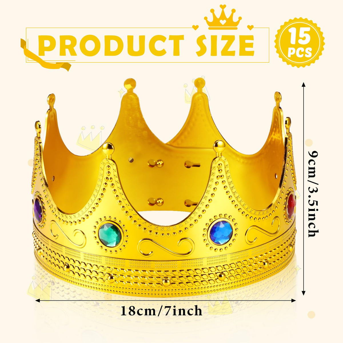 Gold Jeweled King Crown for Costume Cosplay and Parties