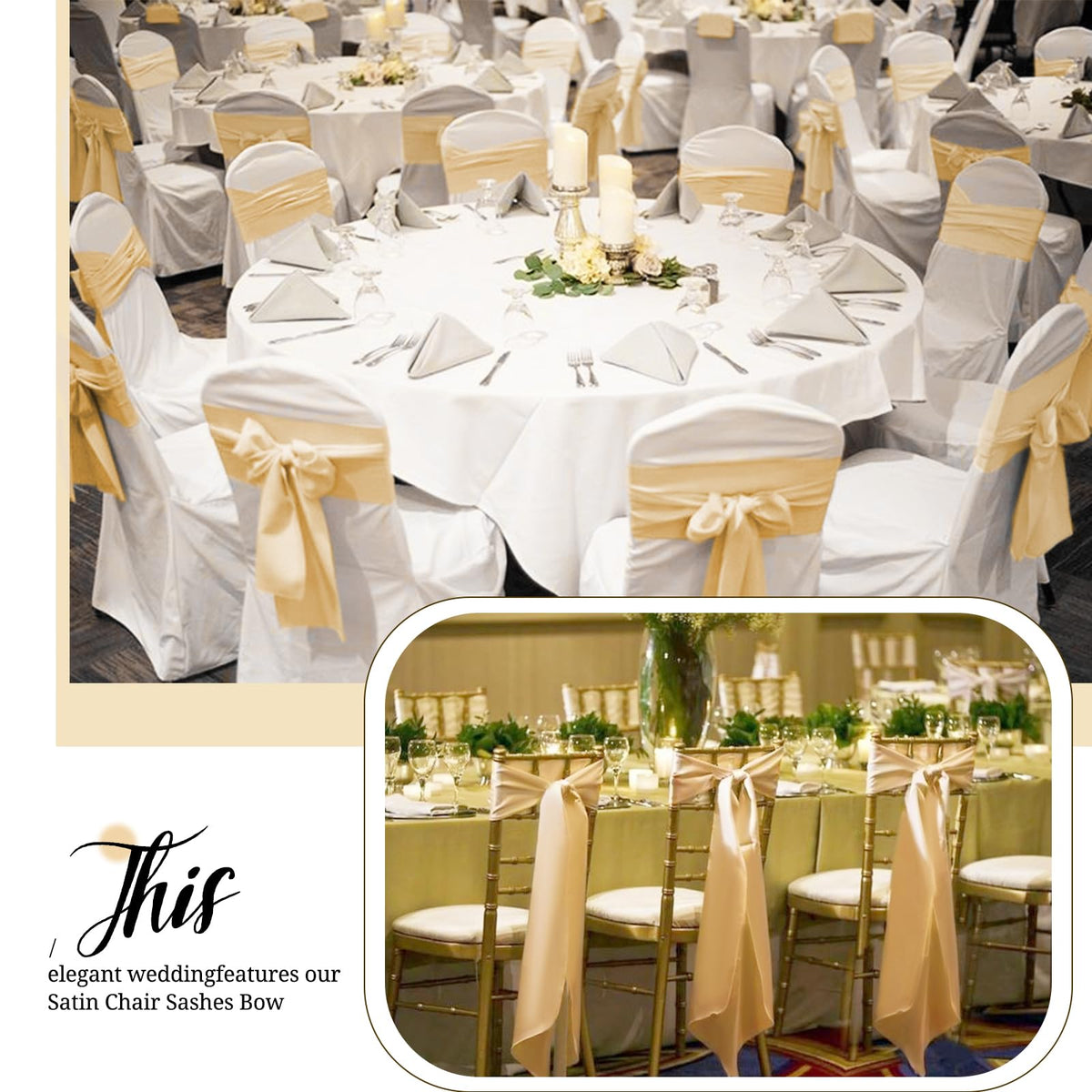 Satin Chair Sashes 100 Pack for Weddings and Party Decor