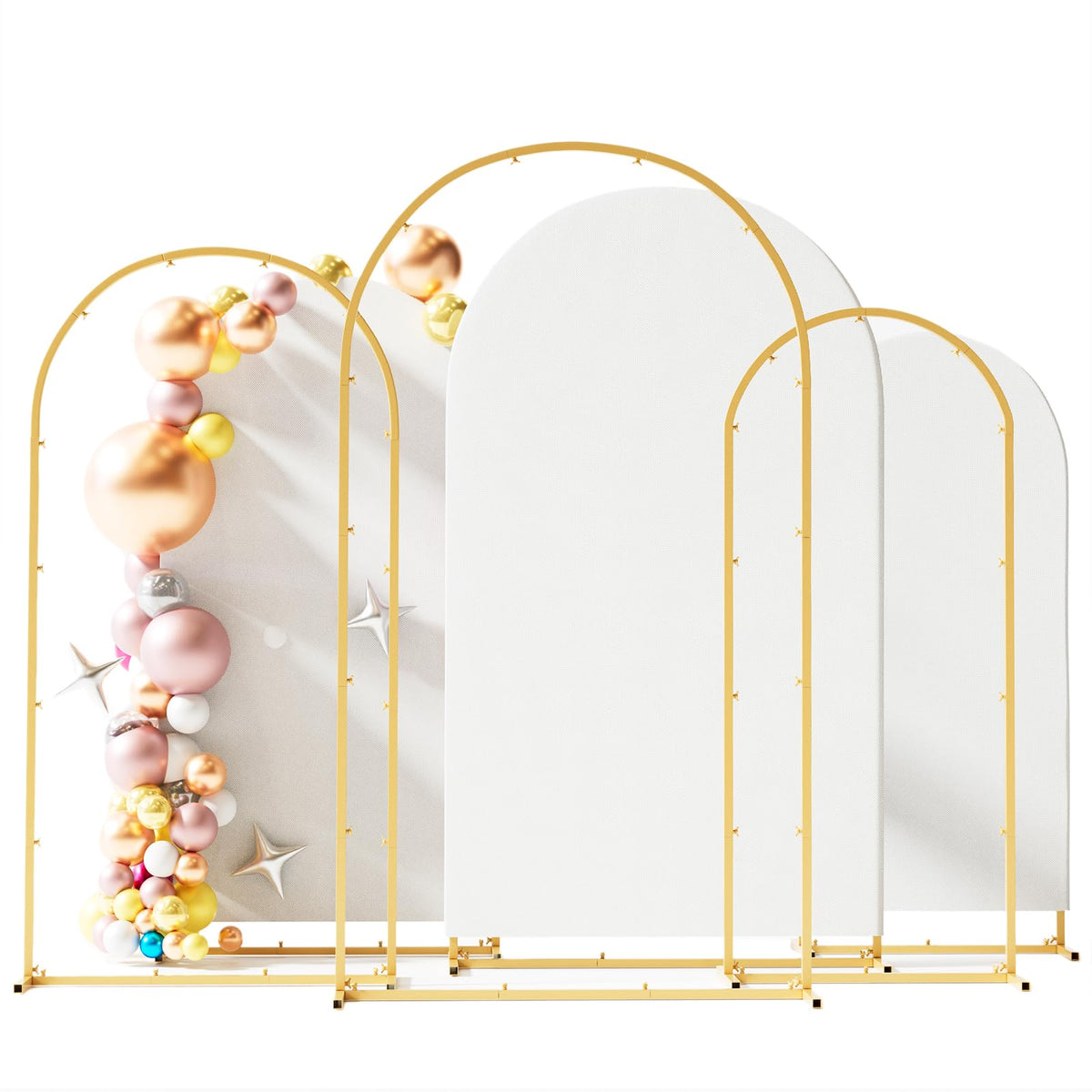 Metal Arch Backdrop Stand Set of 3 with Covers for Party Decor