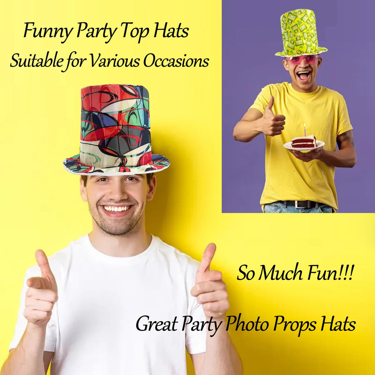 Assorted Funny Party Top Hats 12 Pack for Adults and Teens