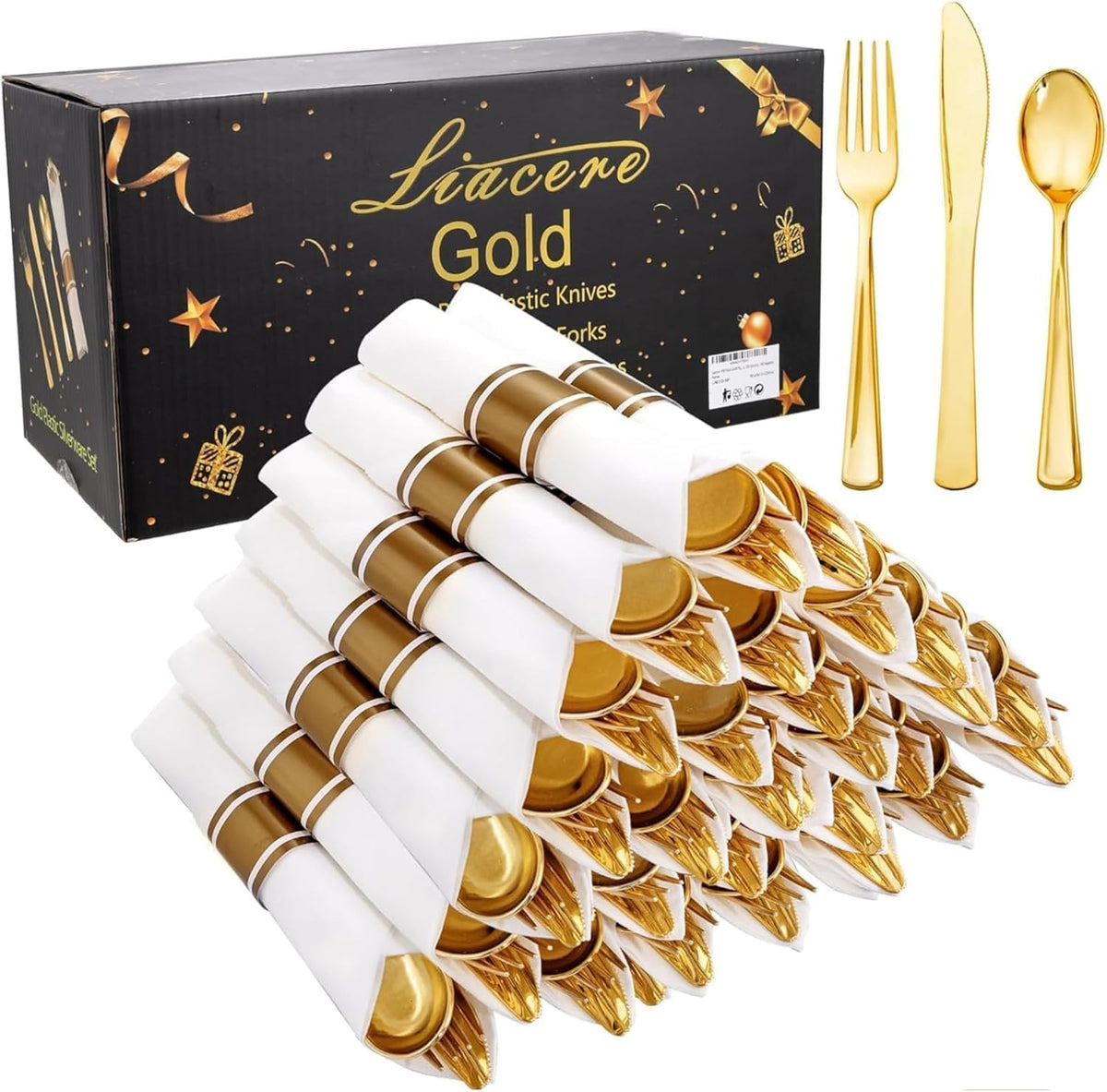 Pre Rolled Silverware and Napkin Set 400 Pieces for Parties
