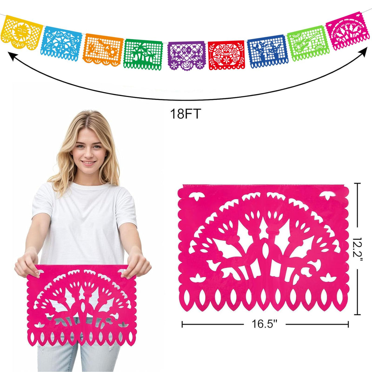 Mexican Fiesta Papel Picado Banner for Birthday Party Decor