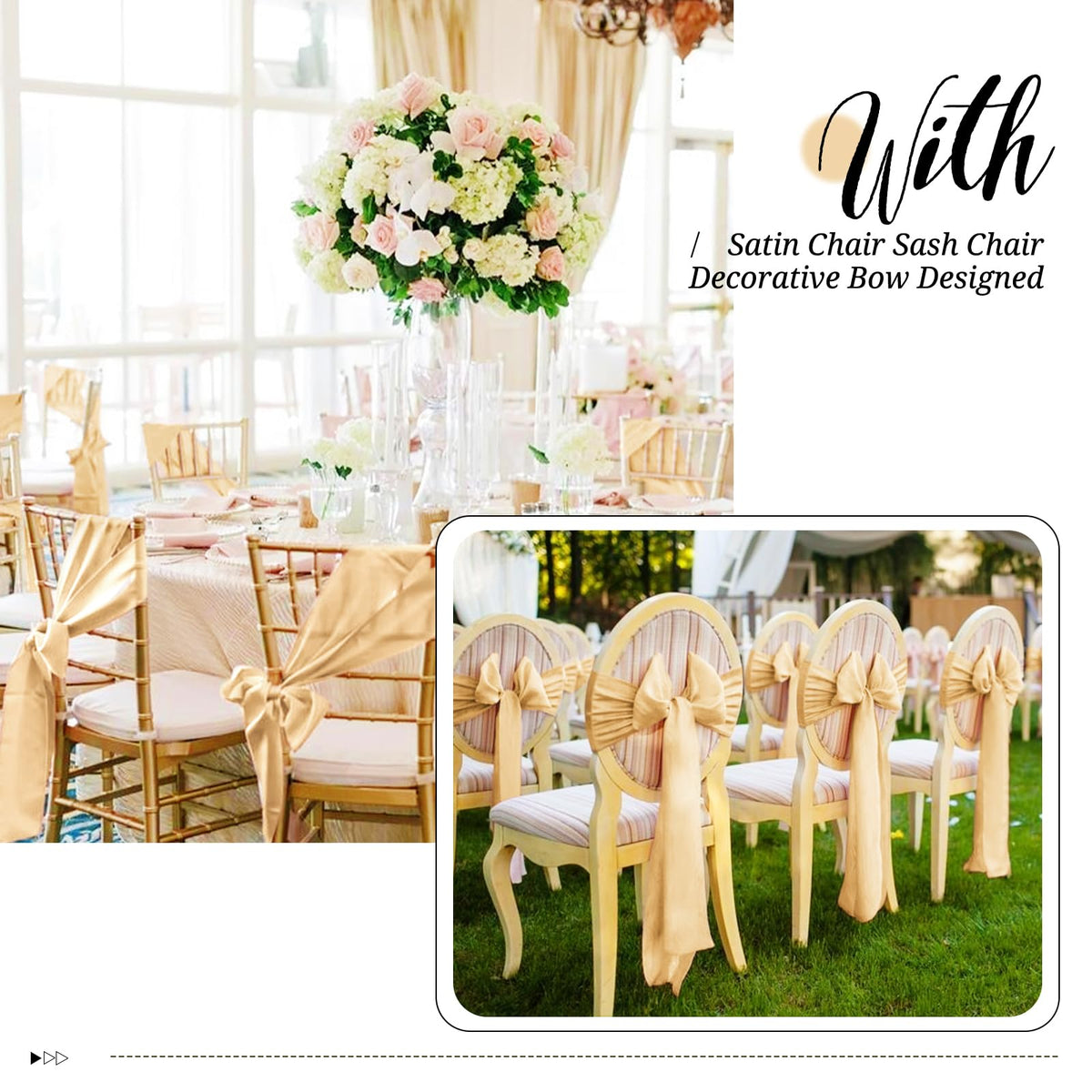 Satin Chair Sashes 100 Pack for Weddings and Party Decor
