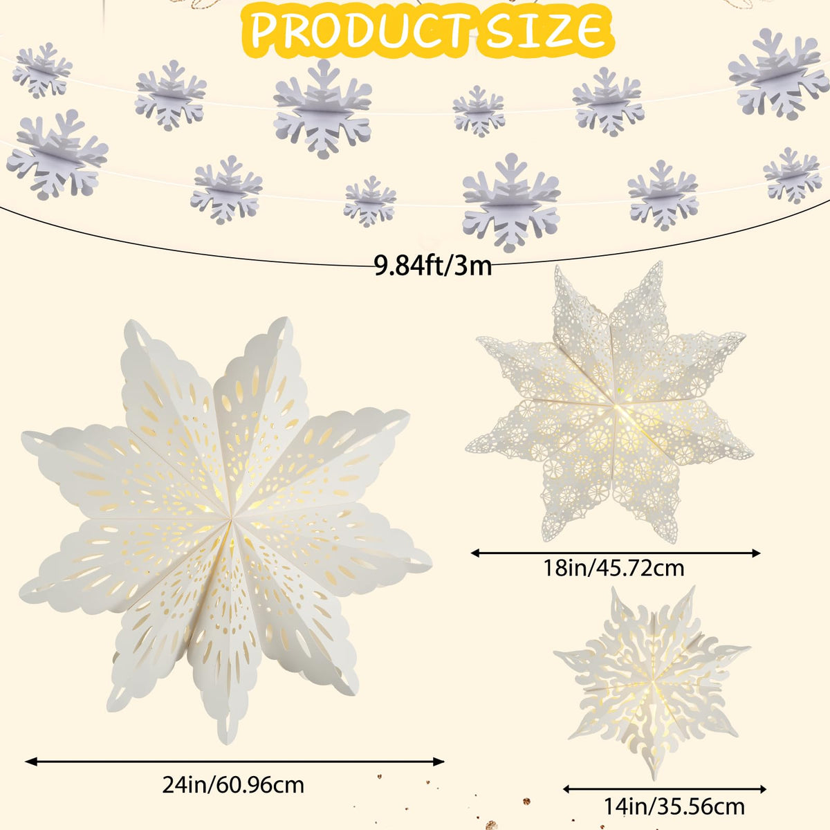 Christmas Paper Snowflake Star Lanterns with LED Lights