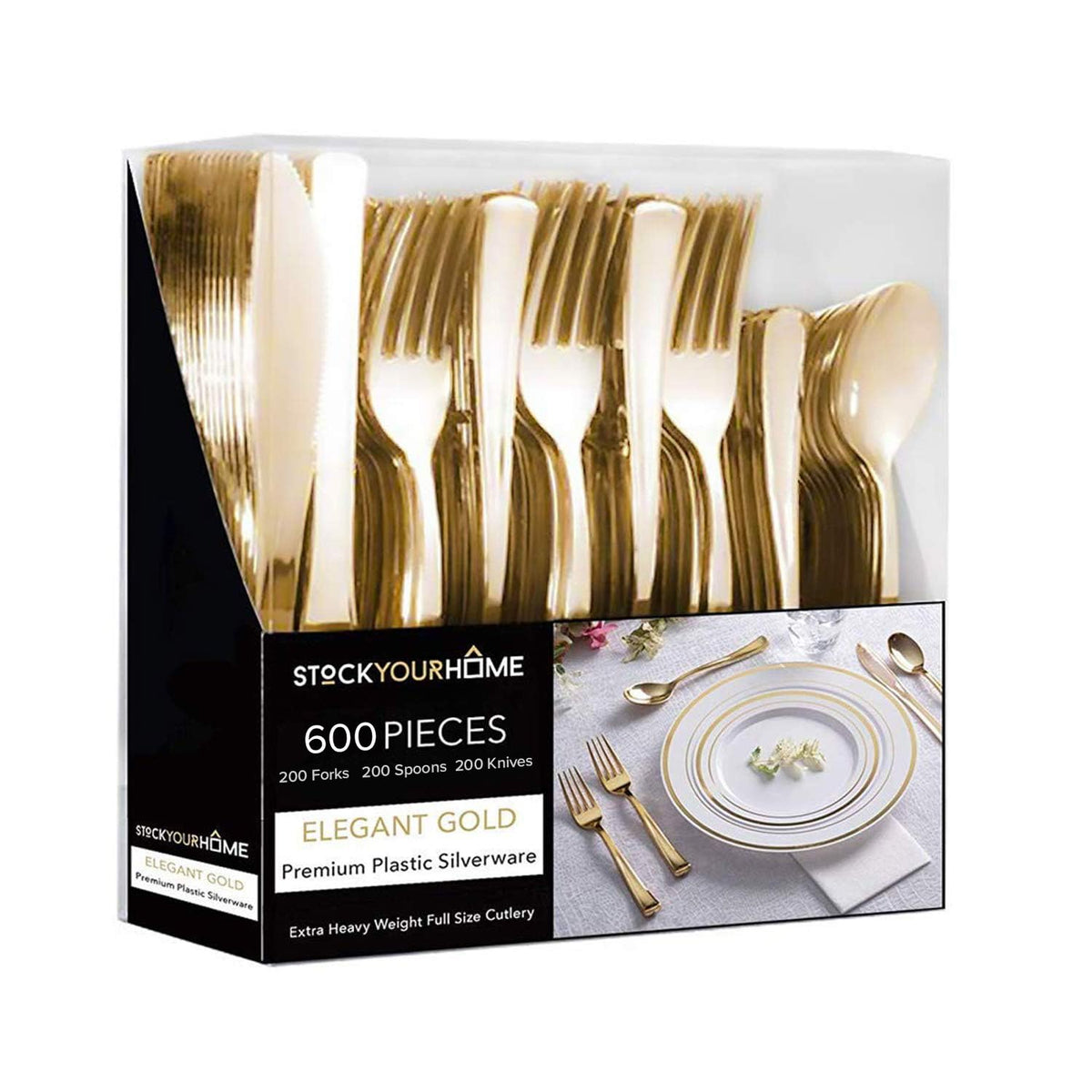 Gold Disposable Plastic Silverware Set 600 Pieces