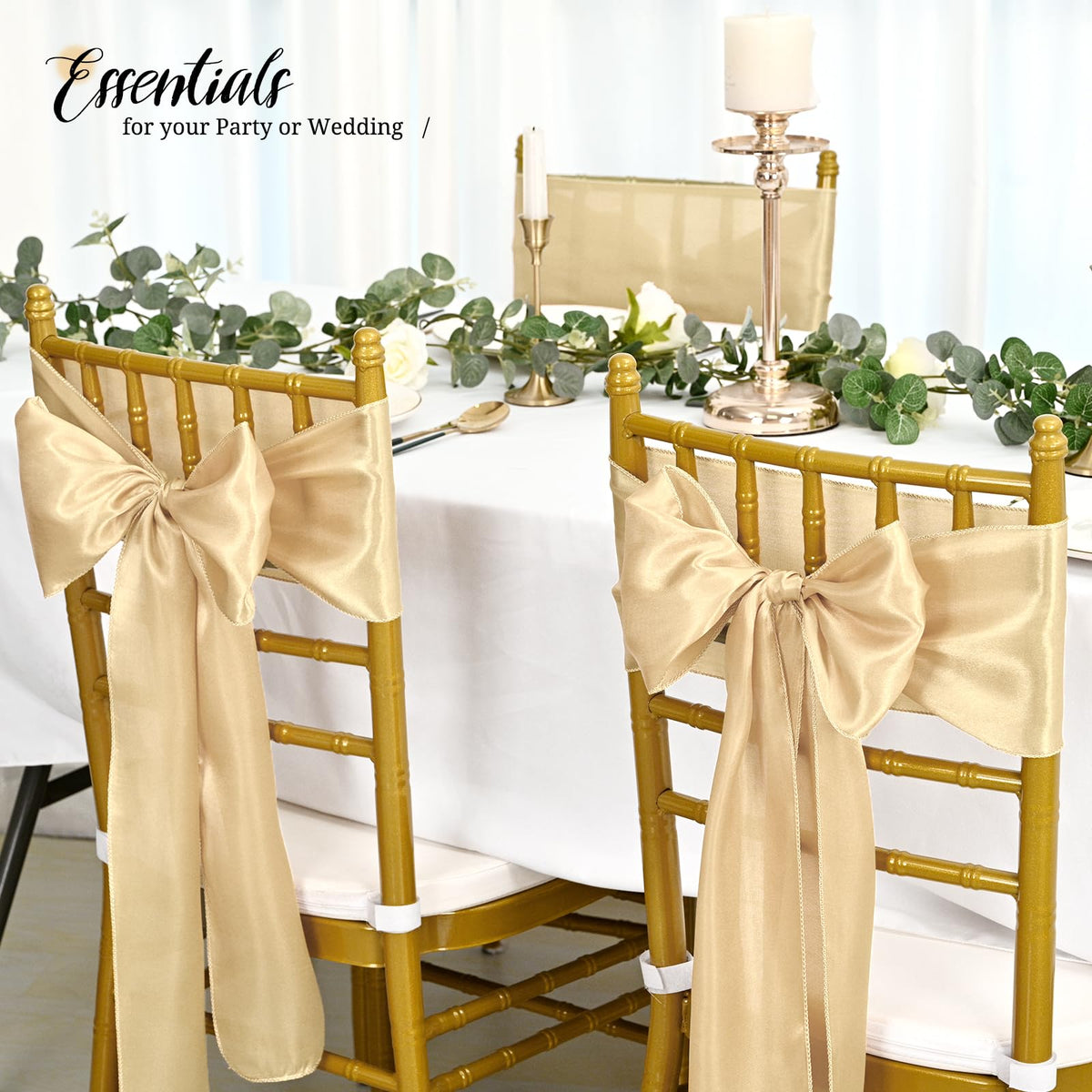 Satin Chair Sashes 100 Pack for Weddings and Party Decor