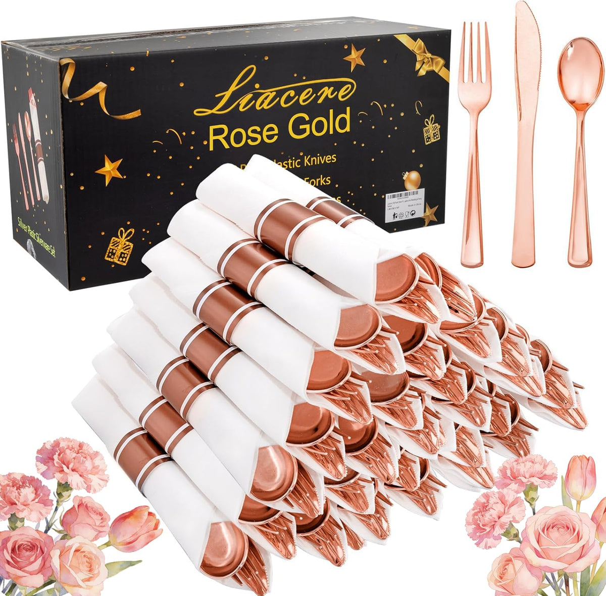 Pre Rolled Silverware and Napkin Set 400 Pieces for Parties
