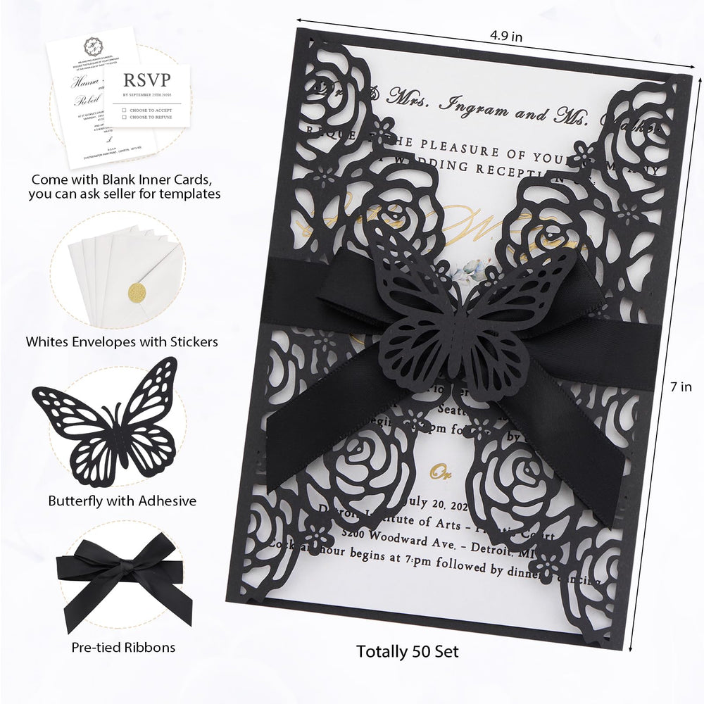 Pink Butterfly Laser Cut Invitations 50 Pack with RSVP Cards
