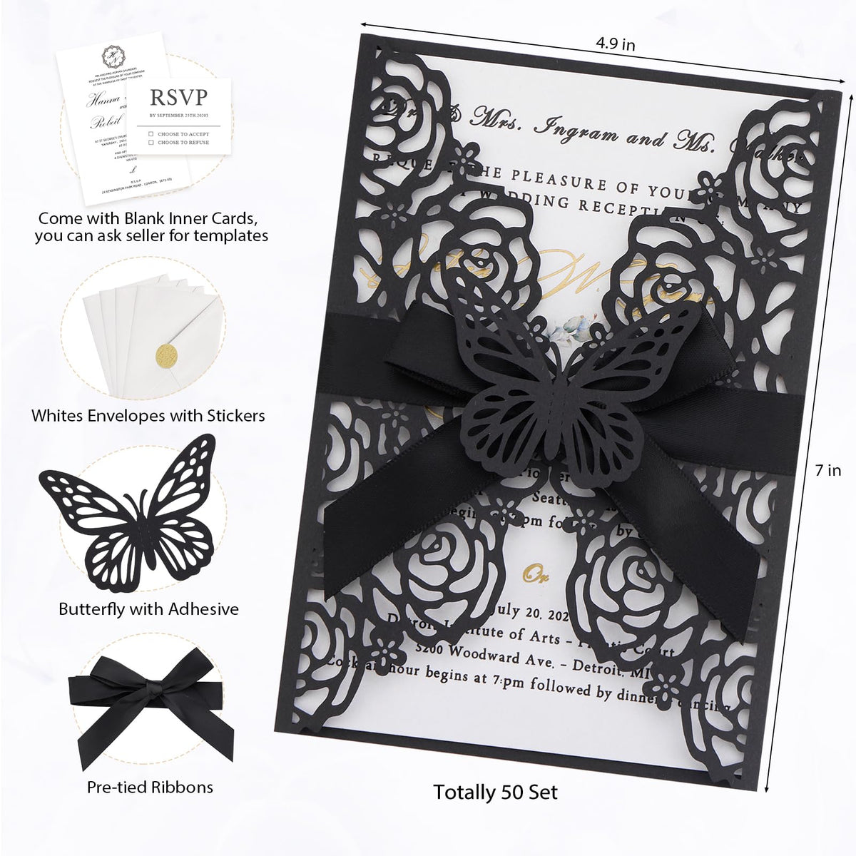 Pink Butterfly Laser Cut Invitations 50 Pack with RSVP Cards