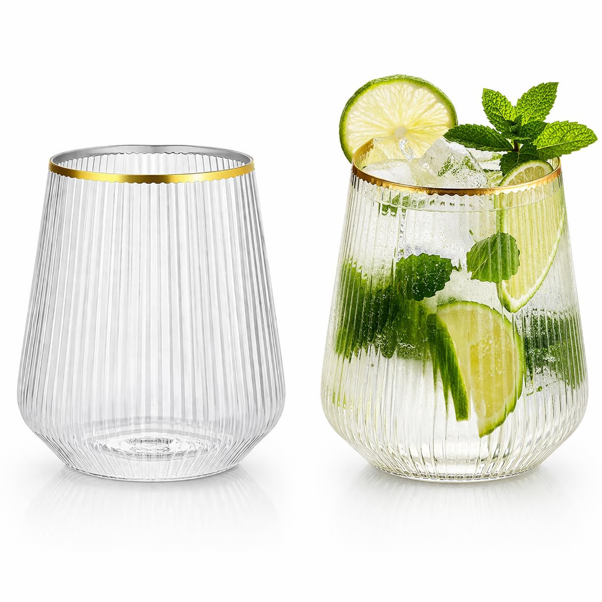 Stemless Ribbed Plastic Wine Glasses 12 oz 36 Count