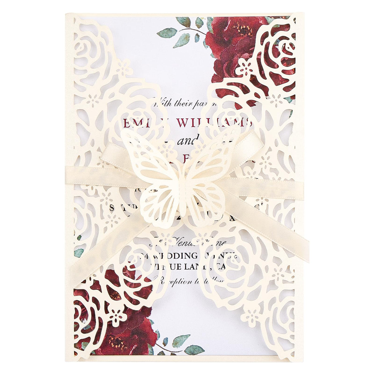 Pink Butterfly Laser Cut Invitations 50 Pack with RSVP Cards