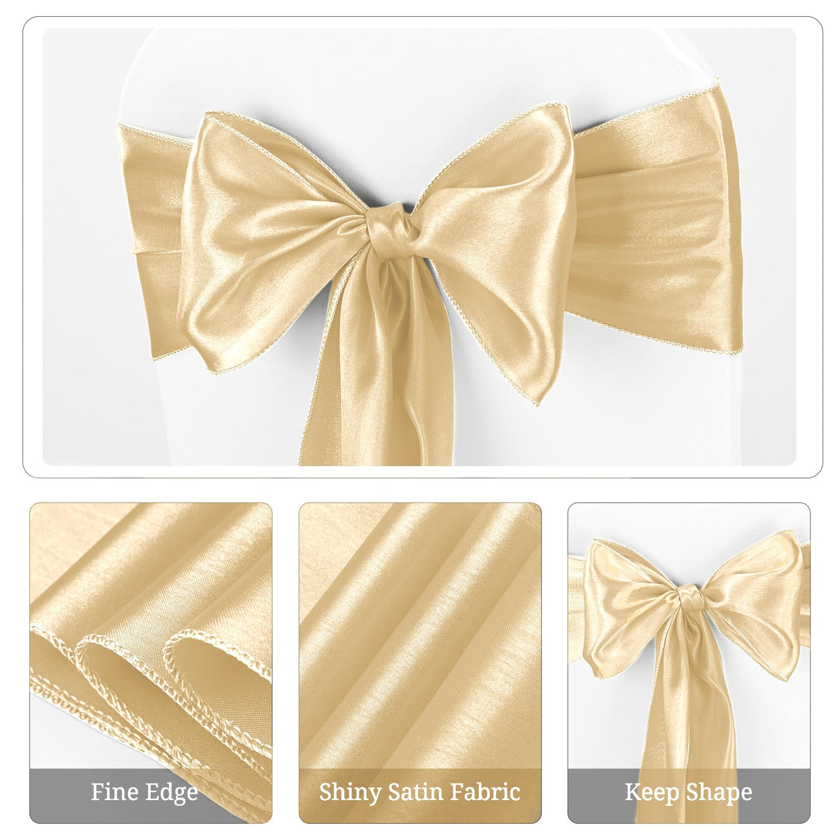 Satin Chair Sashes 100 Pack for Weddings and Party Decor