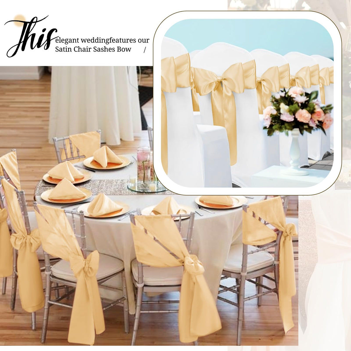 Satin Chair Sashes 100 Pack for Weddings and Party Decor