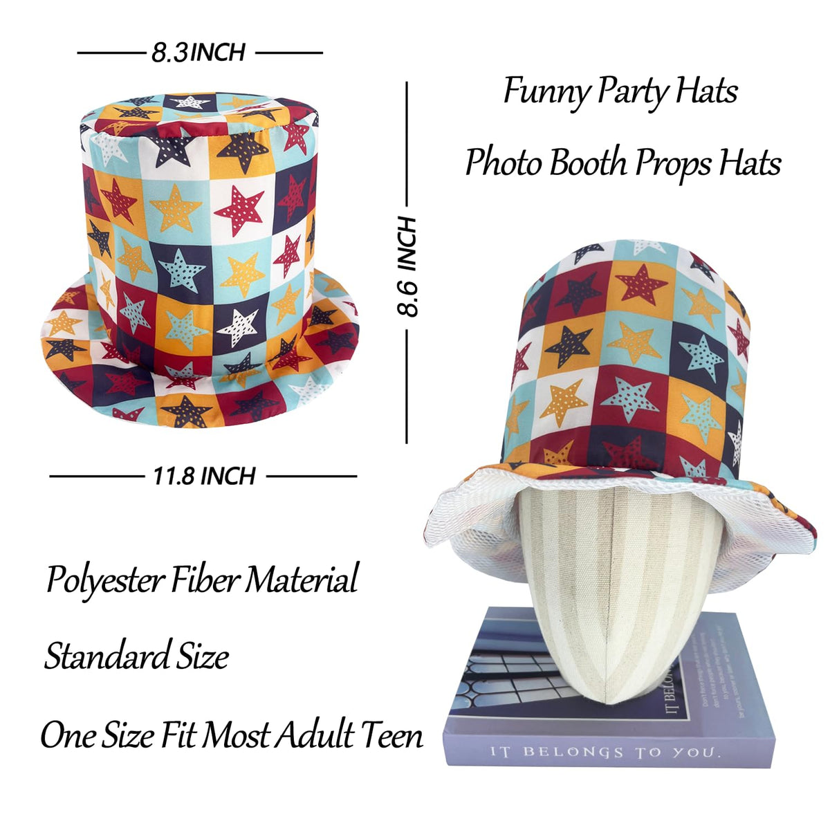 Assorted Funny Party Top Hats 12 Pack for Adults and Teens