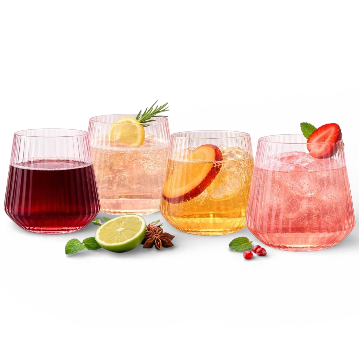 Stemless Ribbed Plastic Wine Glasses 12 oz 36 Count