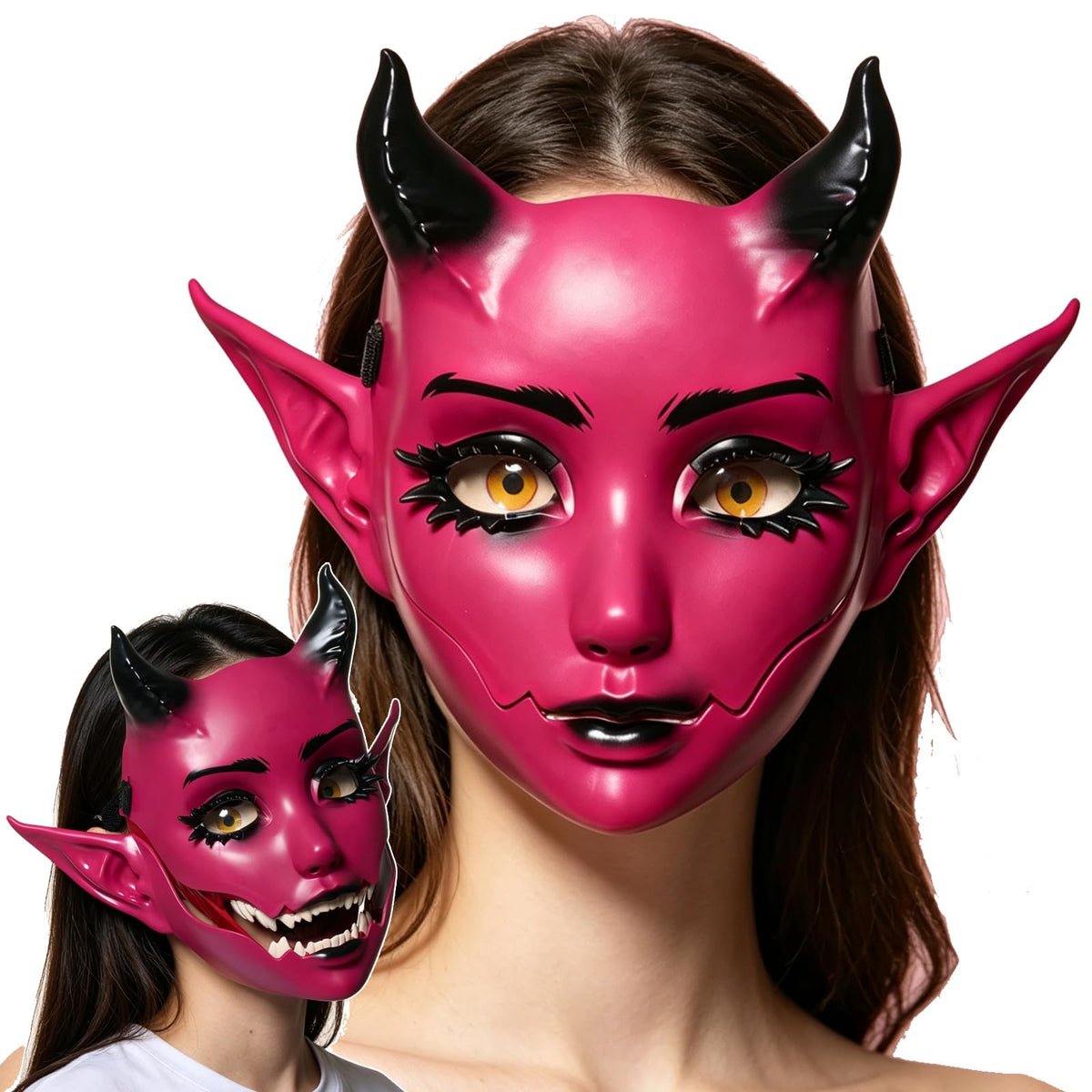 Devil Mask with Movable Jaw Horn Elf Ears for Halloween Cosplay