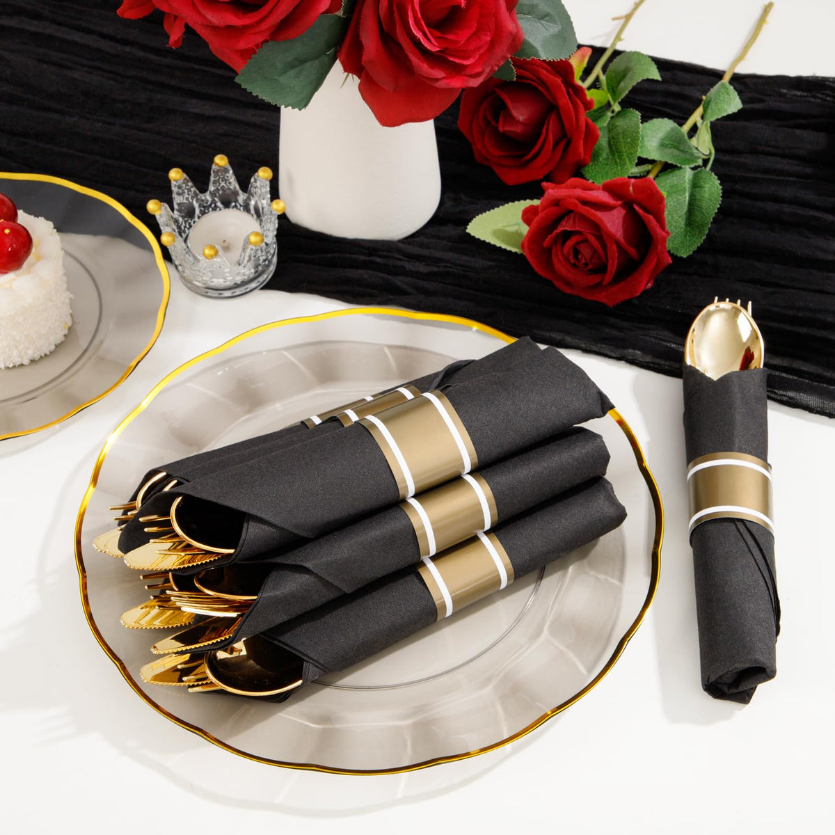 Black Gold Pre Rolled Plastic Silverware Set 120 Pack