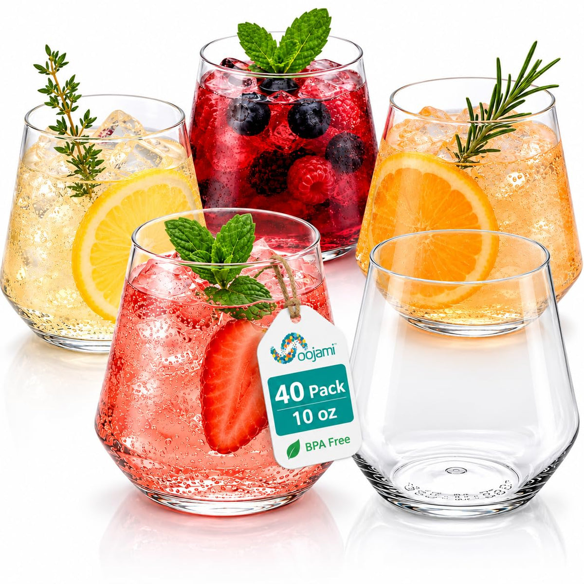 Stemless Ribbed Plastic Wine Glasses 12 oz 36 Count