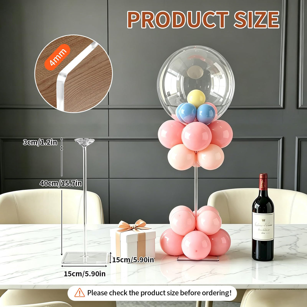 Clear Acrylic Balloon Stand Kit 12 Pack Reusable Tabletop Holder