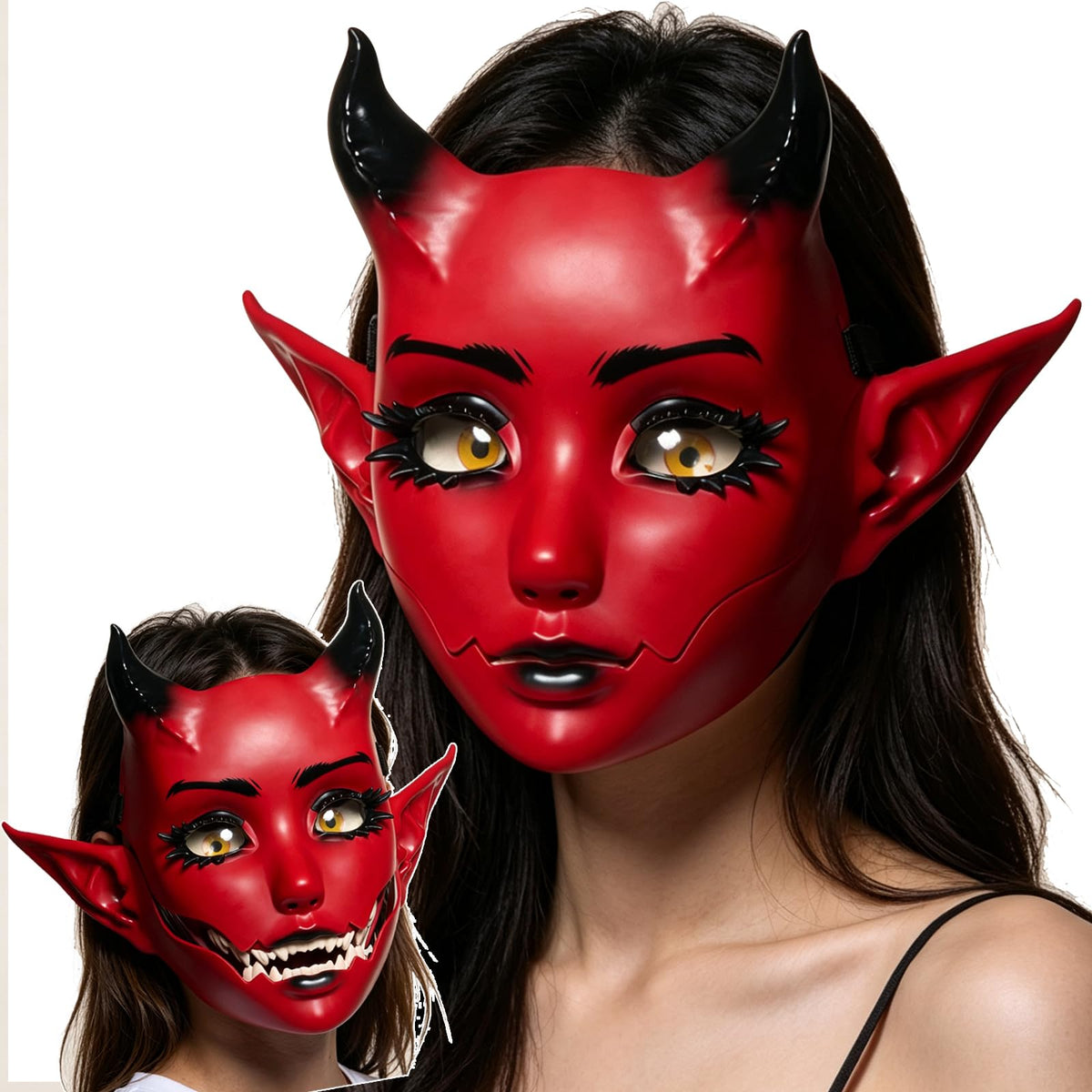 Devil Mask with Movable Jaw Horn Elf Ears for Halloween Cosplay