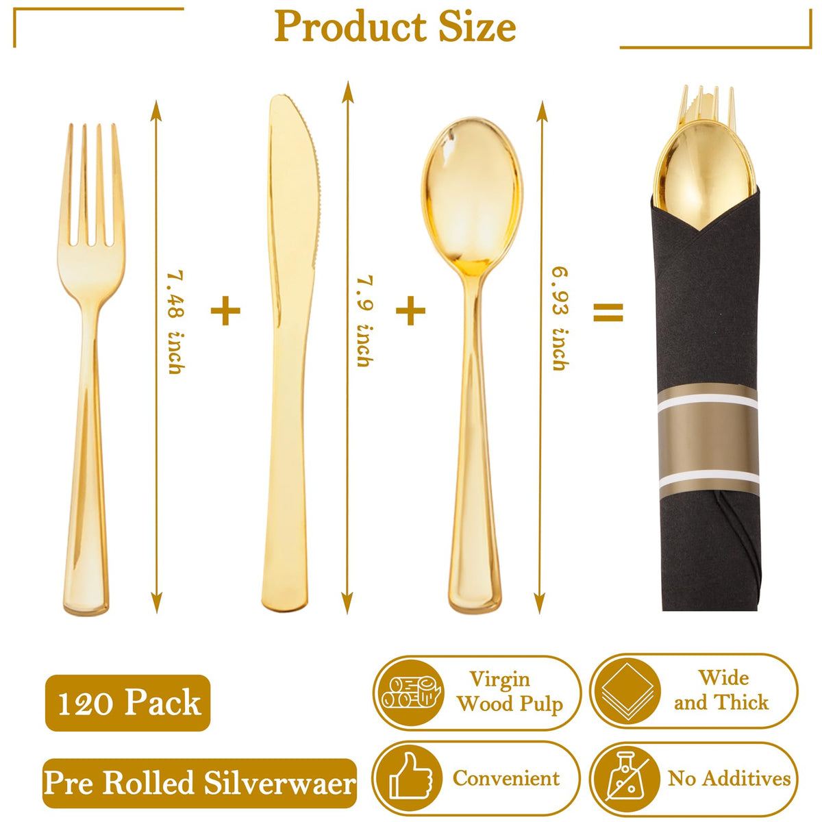 Black Gold Pre Rolled Plastic Silverware Set 120 Pack