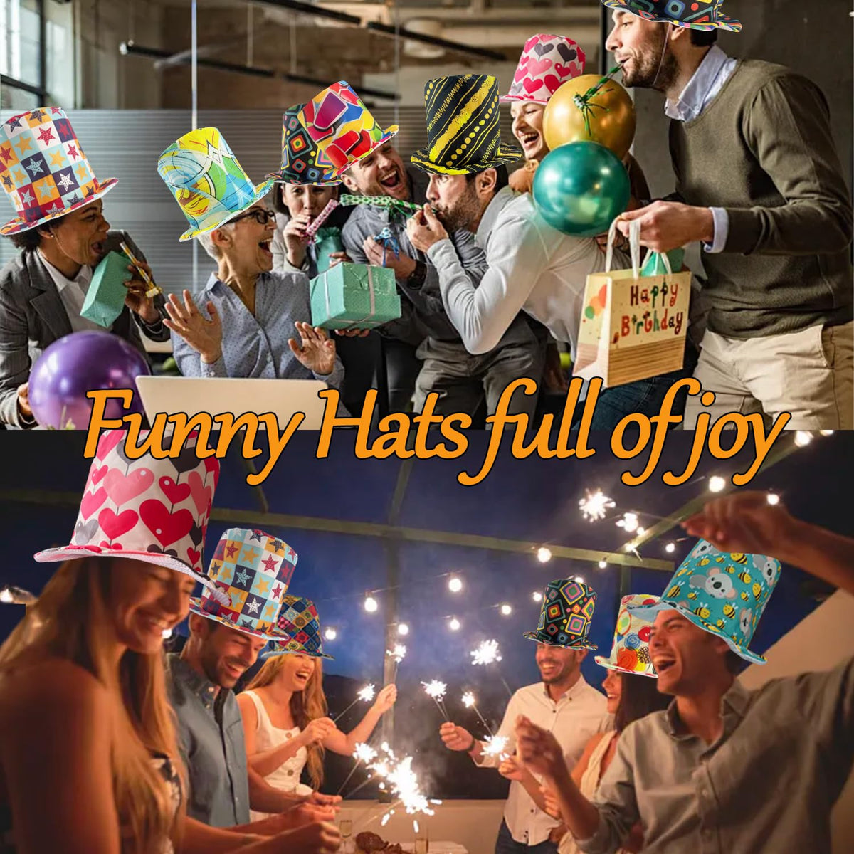 Assorted Funny Party Top Hats 12 Pack for Adults and Teens
