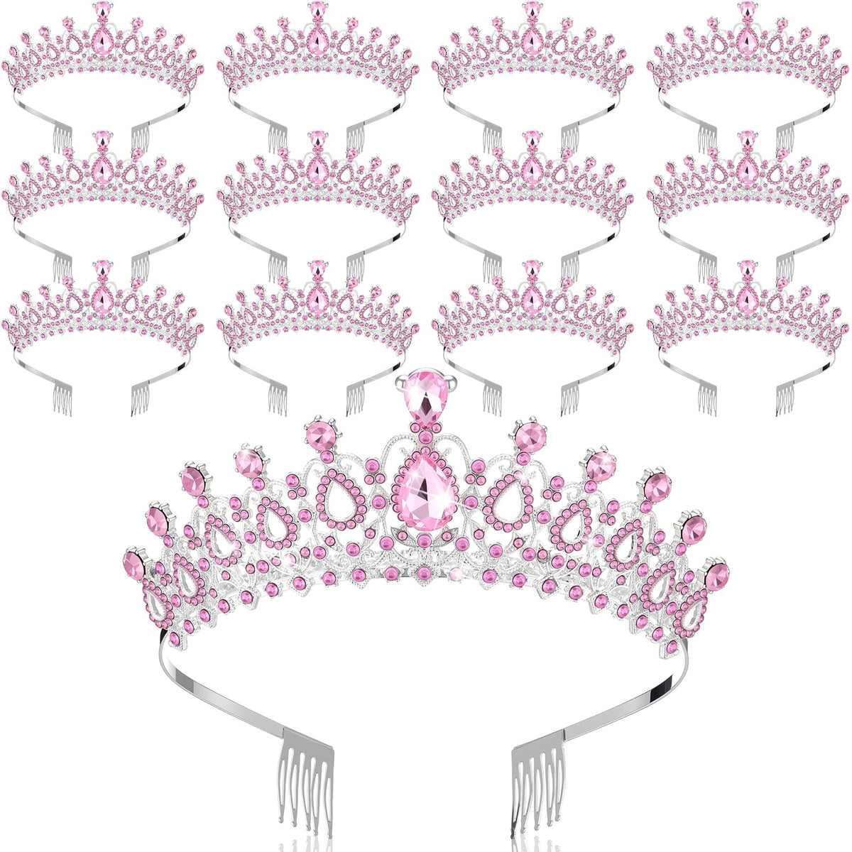 Crystal Princess Tiara Crowns with Combs 12 Piece Set