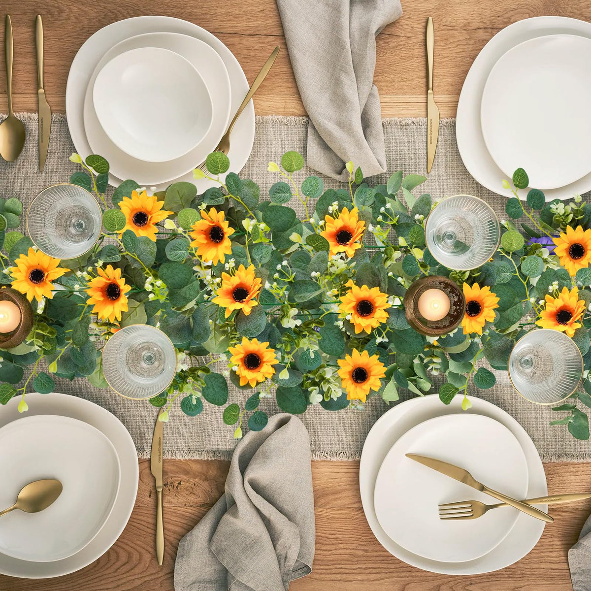 Artificial Sunflower Garland with Green Leaves for Party Decor
