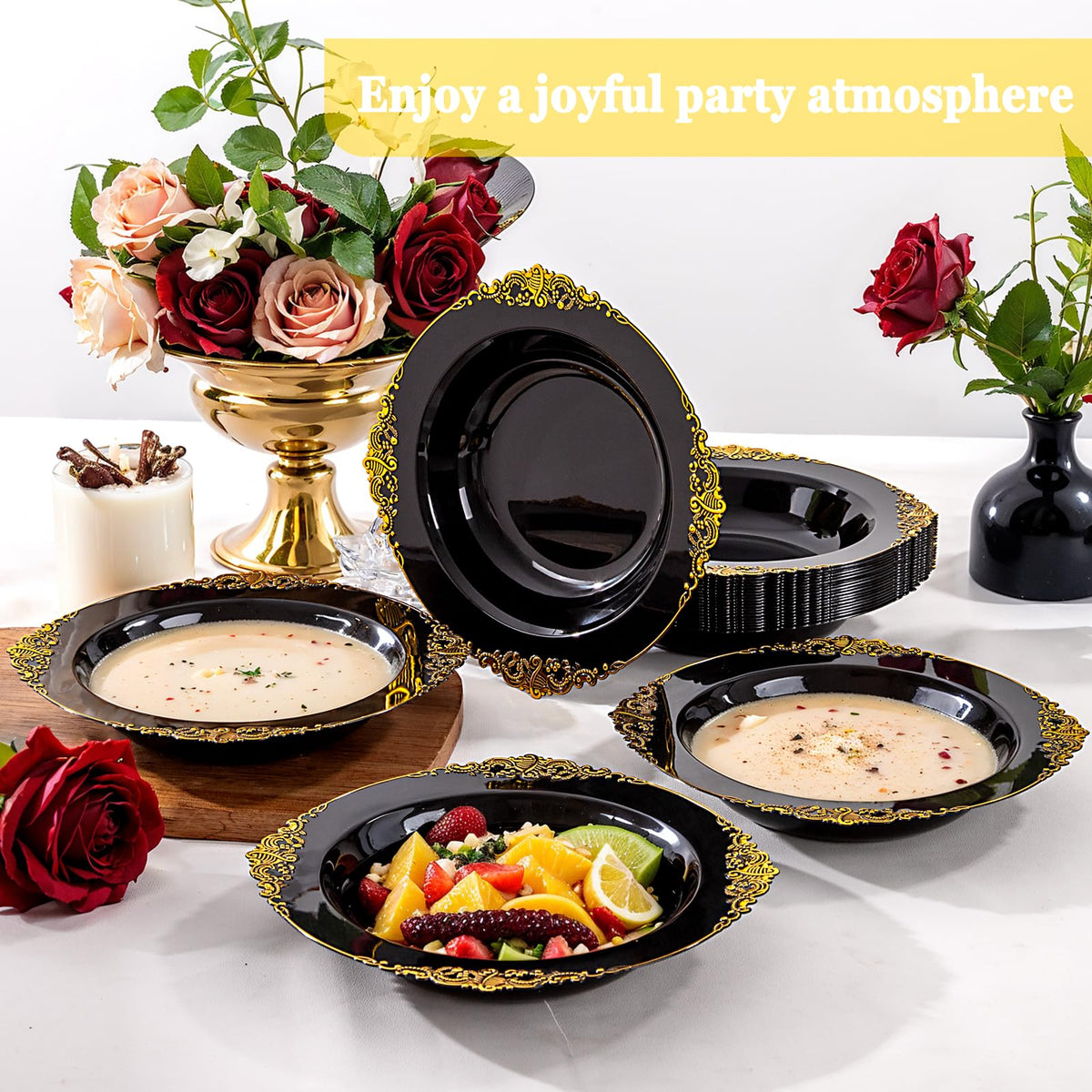 Disposable Plastic Salad Bowls 12 oz 100 Pack for Parties
