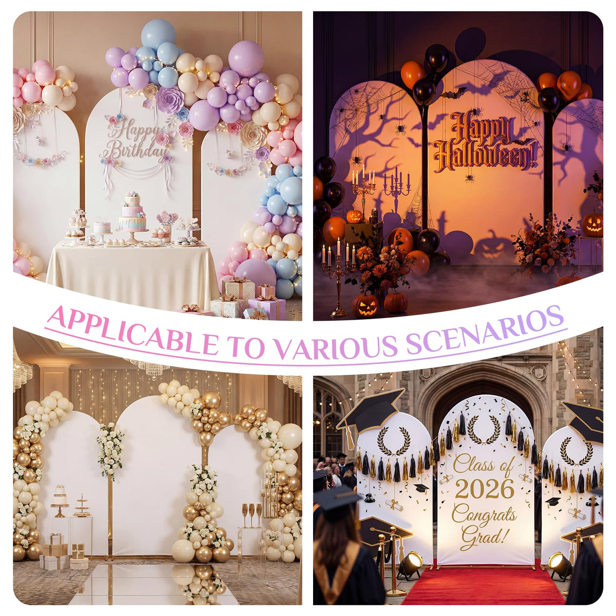 Metal Arch Backdrop Stand Set of 3 with Covers for Party Decor