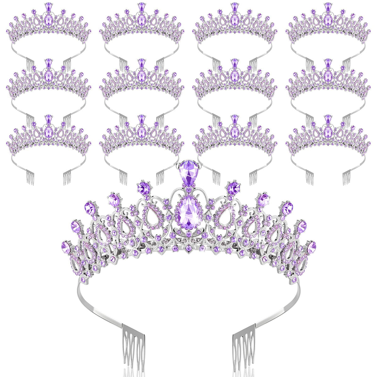 Crystal Princess Tiara Crowns with Combs 12 Piece Set
