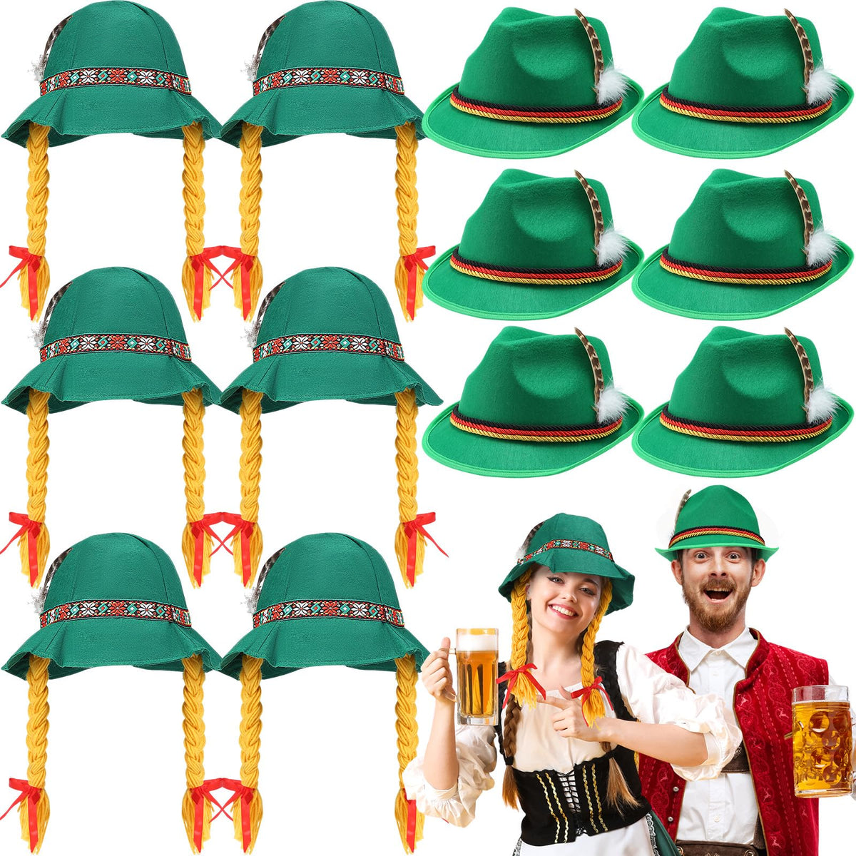 Oktoberfest Bavarian Costume Hats 12 Piece Set for Parties