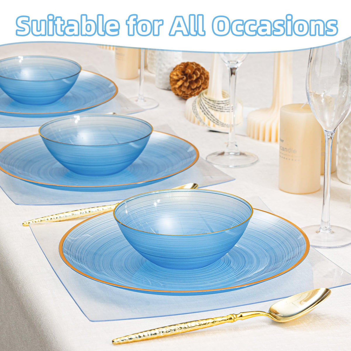 Transparent Blue Gold Plastic Bowls 16 oz 100 Pack